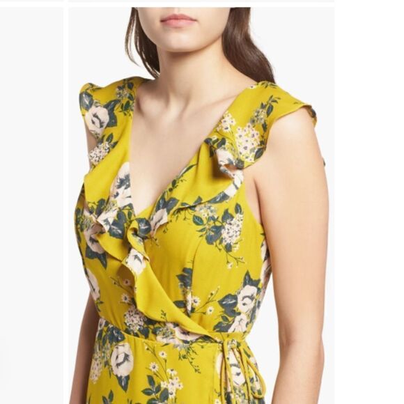 June & Hudson  Yellow Floral Midi Ruffle Wrap Summer Dress, Medium - Picture 12 of 12